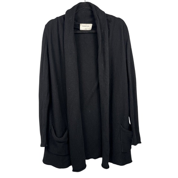 Babaton Sweaters - Babaton Wool Cashmere Open Front Cardigan Sweater Black Shawl Collar Medium